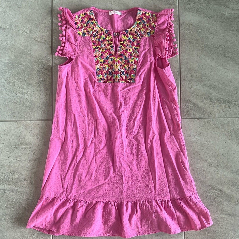 Pink Boho Embroidered Dress